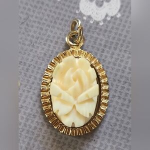 12k Gold Fill Celluloid Cameo Rose Pendant Vtg.